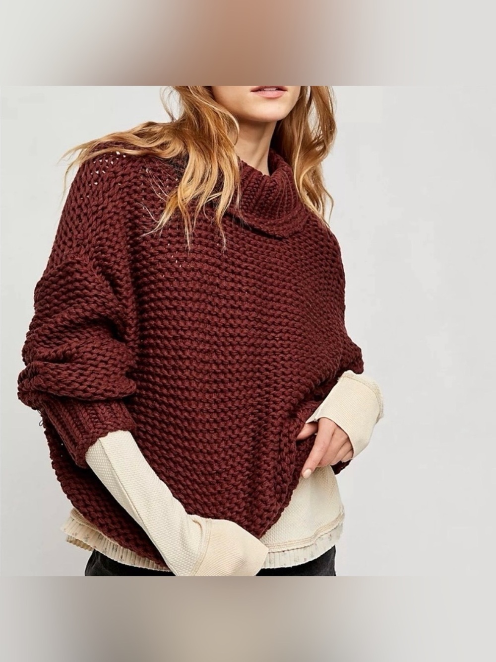 Free People womens XS chocolate brown Merlot chunky knit sweater NWT